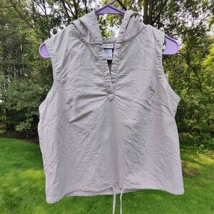 Linen-Cotton Sleeveless Hooded Henley Top Boxy Vtg White Stag Sz M Beige Natural
